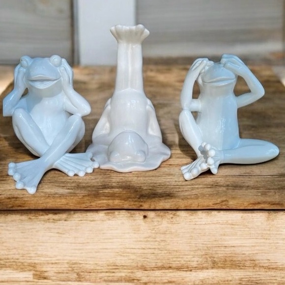 Other - Three resin frog figurines two white similar, third frog legs up different cream